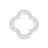 Brooch Silver Rhinestone Quatrefoil Clover Pin