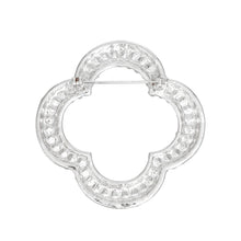 Load image into Gallery viewer, Brooch Silver Rhinestone Quatrefoil Clover Pin

