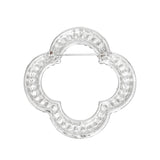 Brooch Silver Rhinestone Quatrefoil Clover Pin