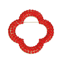 Cargar imagen en el visor de la galería, Brooch Red Rhinestone Quatrefoil Clover Pin

