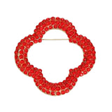 Brooch Red Rhinestone Quatrefoil Clover Pin