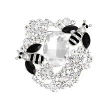 Load image into Gallery viewer, Brooch Silver Clear Glass Crystal Bee Flower Pin
