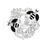Brooch Silver Clear Glass Crystal Bee Flower Pin
