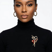 Load image into Gallery viewer, Brooch Red #1 Hair Stylist Beautician Red Gold Pin

