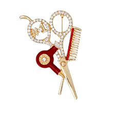 Load image into Gallery viewer, Brooch Red #1 Hair Stylist Beautician Red Gold Pin
