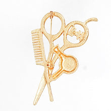 Load image into Gallery viewer, Brooch Red #1 Hair Stylist Beautician Red Gold Pin
