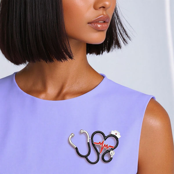 Brooch Black Nurse Medical Stethoscope Pin