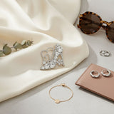 Glass Crystal High Heel and Heart Silver Brooch