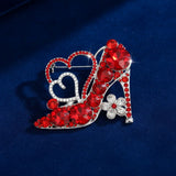 Glass Crystal High Heel and Heart Red Brooch