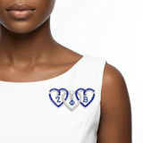 ZPB Blue and Clear Triple Heart Rhinestone Brooch