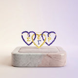 SGRHO Blue Gold Triple Heart Rhinestone Brooch