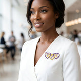 SGRHO Blue Gold Triple Heart Rhinestone Brooch