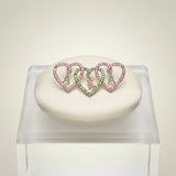 AKA Pink and Green Triple Heart Rhinestone Brooch