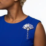 ZPB Blue Floral Pearl Hanfu Fan Dangle Brooch Pin