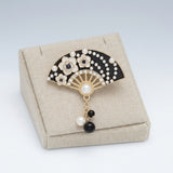 Brooch Black and Gold Hanfu Fan Style Pin
