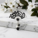 Brooch White Black and Silver Hanfu Fan Style Pin