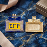 SGRHO Blue and Gold Rhinestone Perfume Brooch