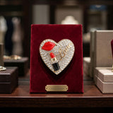 Gold Crystal Heart Red Lips Lipstick Love Brooch