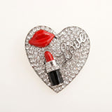 Silver Crystal Heart Red Lips Lipstick Love Brooch