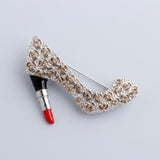 Silver & Brown Leopard High Heel Lipstick Brooch