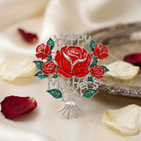 Brooch Silver Mother's Day Red Rose Bouquet Pin