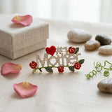 Brooch Gold #1 Mother Rhinestone Red Rose Pin