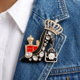 Black and Gold High Heel Queen Brooch Pin