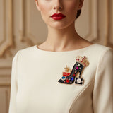 Black Multicolor High Heel Queen Gold Brooch Pin