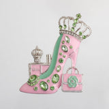 Pink Green Silver High Heel Queen Brooch Pin