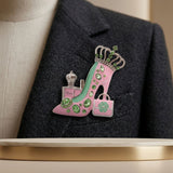 Pink Green Silver High Heel Queen Brooch Pin