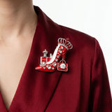 Red White Silver High Heel Queen Brooch Pin