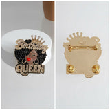 Gold Birthday Queen Afro Crown Rhinestone Brooch