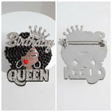 Silver Birthday Queen Afro Crown Rhinestone Brooch