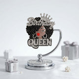 Silver Birthday Queen Afro Crown Rhinestone Brooch