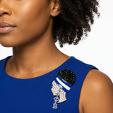 ZPB Rhinestone Blue White Woman Profile Brooch