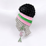 AKA Rhinestone Pink Green Woman Profile Brooch