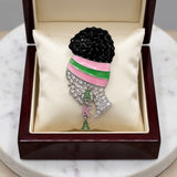 AKA Rhinestone Pink Green Woman Profile Brooch