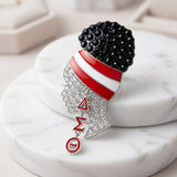 DST Rhinestone Red White Woman Profile Brooch