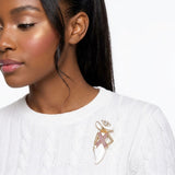 White Breast Cancer Pink Ribbon Lady Gold Brooch