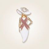 White Breast Cancer Pink Ribbon Lady Gold Brooch