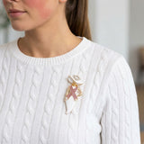 White Breast Cancer Pink Ribbon Lady Gold Brooch