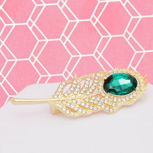 Load image into Gallery viewer, Brooch Vintage Emerald Green Crystal Feather Pin
