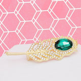 Brooch Vintage Emerald Green Crystal Feather Pin