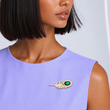 Brooch Vintage Emerald Green Crystal Feather Pin