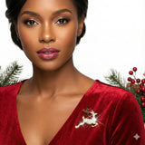 Brooch Leaping Xmas Reindeer Glittery Gold Pin