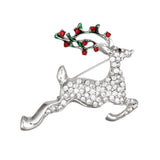 Brooch Leaping Xmas Reindeer Glittery Silver Pin