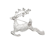 Brooch Leaping Xmas Reindeer Glittery Silver Pin