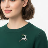 Brooch Leaping Xmas Reindeer Glittery Silver Pin