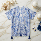 ZPB Blue and White Graphic Print Viscose Kimono
