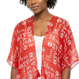 DST Red and White Graphic Print Viscose Kimono